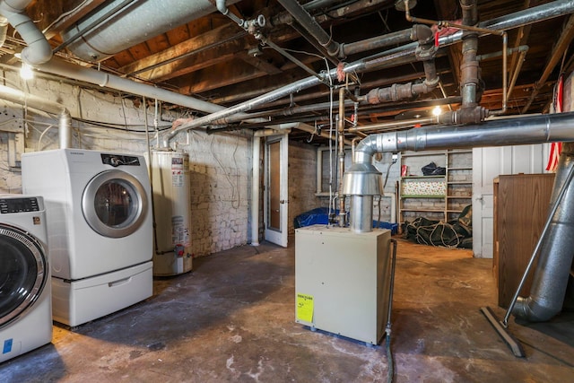 basement with separate washer and dryer and water heater