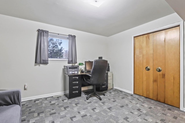 view of carpeted home office