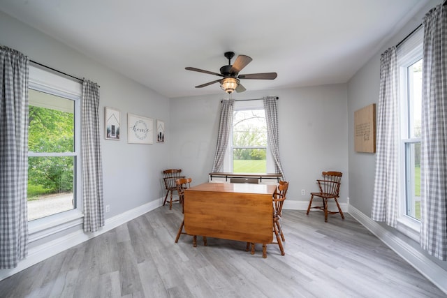 dining area featuring light wood-type flooring and a wealth of natural light