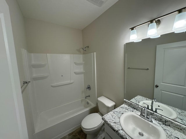 full bathroom featuring vanity, toilet, and shower / washtub combination