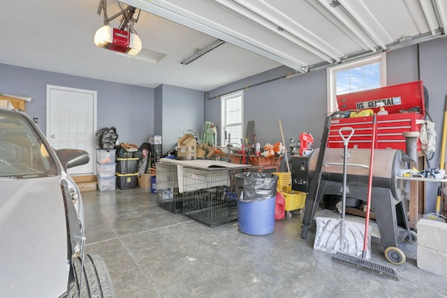 garage with a garage door opener