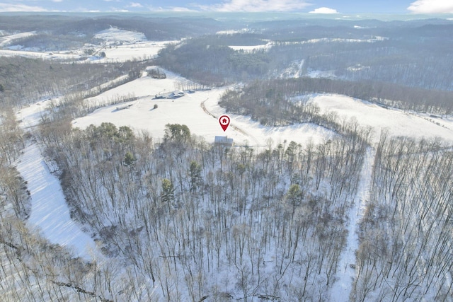 snowy aerial view featuring a mountain view