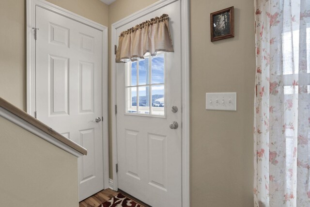 foyer entrance with hardwood / wood-style floors