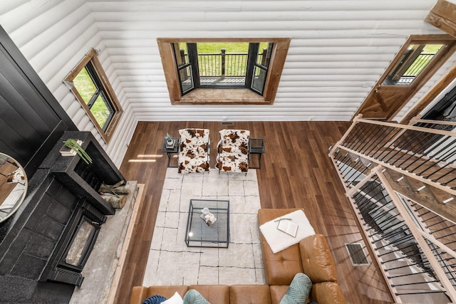 living room with dark hardwood / wood-style floors