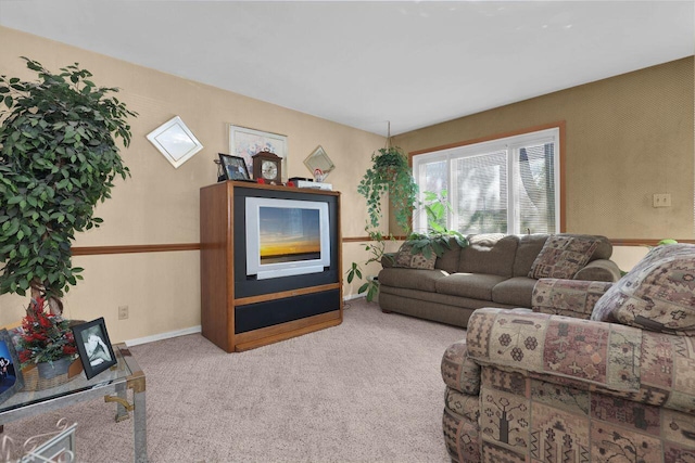 living room with light colored carpet