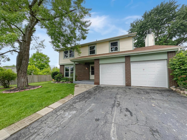 view of front property featuring a garage and a front yard