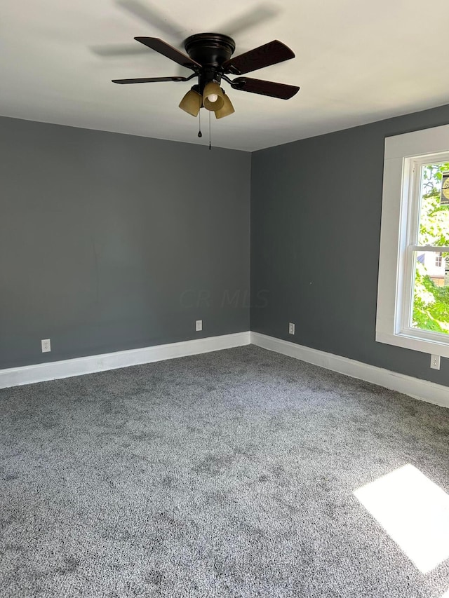 unfurnished room featuring ceiling fan and carpet floors