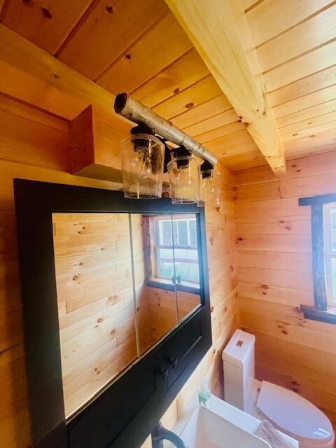 interior space with wood walls and wooden ceiling