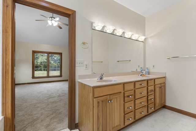 bathroom with vanity and ceiling fan