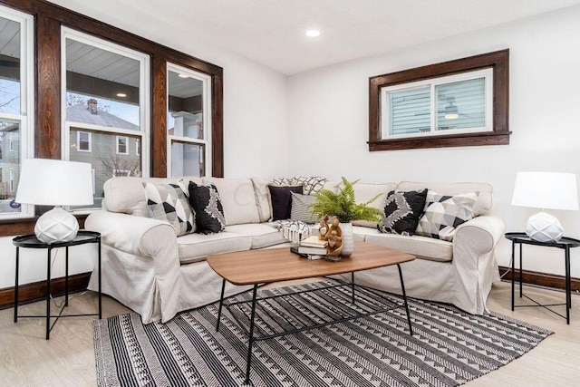 living room featuring light wood-type flooring