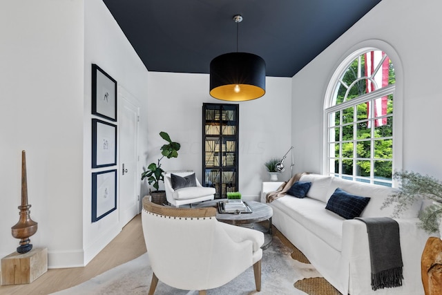 living room with light hardwood / wood-style flooring