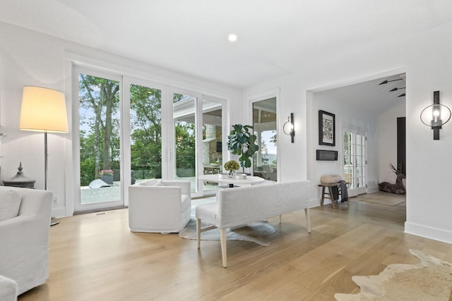 living room with light hardwood / wood-style floors