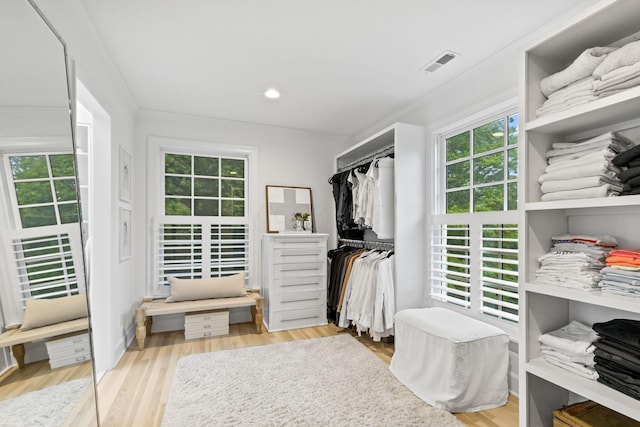 walk in closet featuring light hardwood / wood-style floors