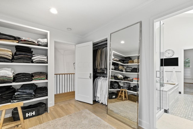 spacious closet featuring light wood-type flooring