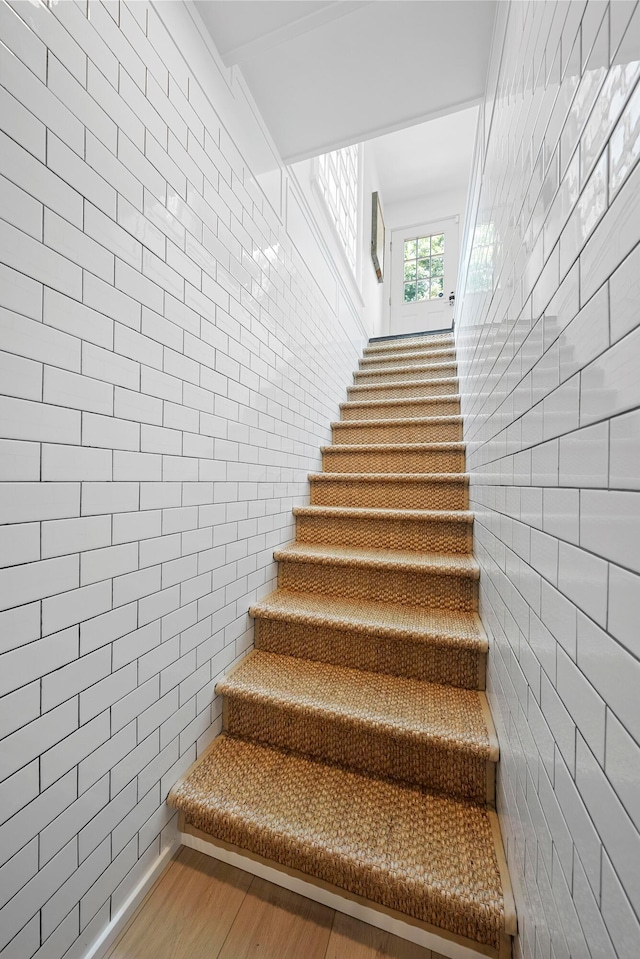 stairs featuring wood-type flooring