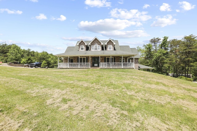 view of front of property with a front lawn and a porch