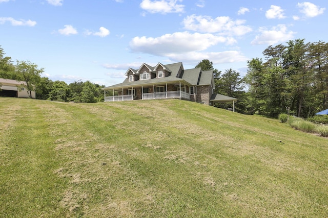 view of front of house with a front lawn and covered porch