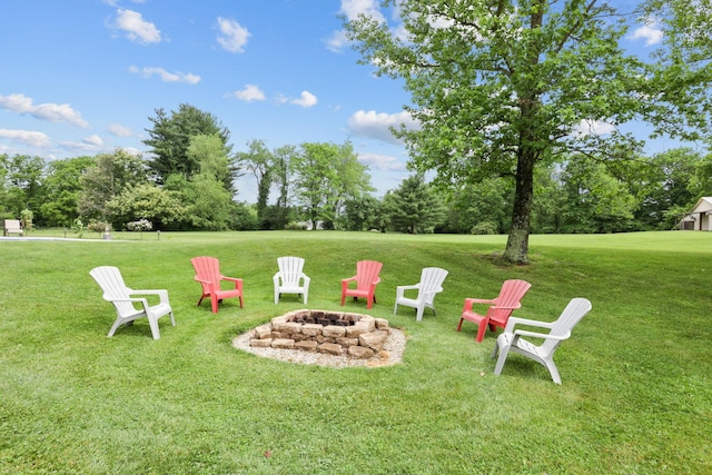 view of yard with an outdoor fire pit