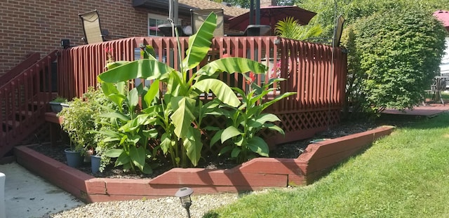 view of yard with a wooden deck