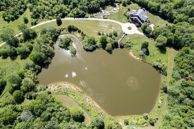 drone / aerial view featuring a water view