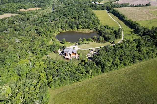 aerial view featuring a water view and a rural view