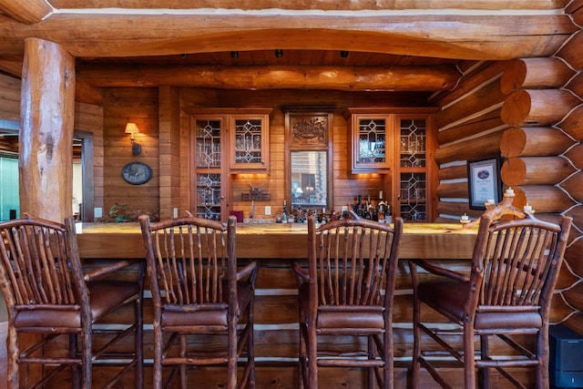 bar with beam ceiling and log walls