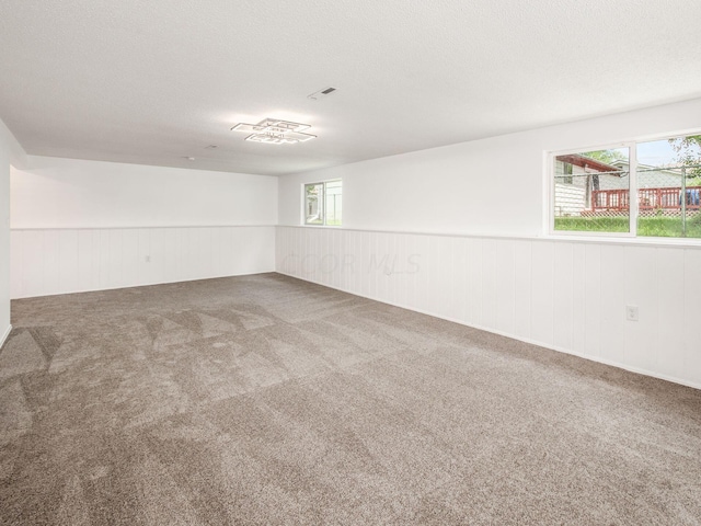 unfurnished room featuring carpet floors, a healthy amount of sunlight, and a textured ceiling