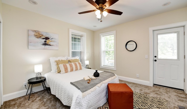 bedroom featuring carpet floors and ceiling fan