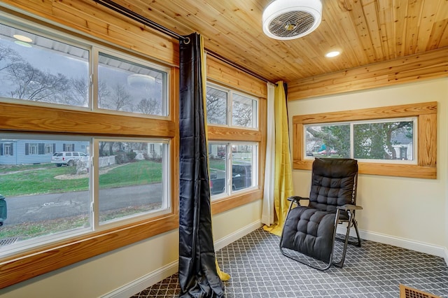 sitting room with wood ceiling