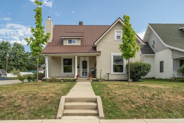 view of front of property featuring a porch and a front yard