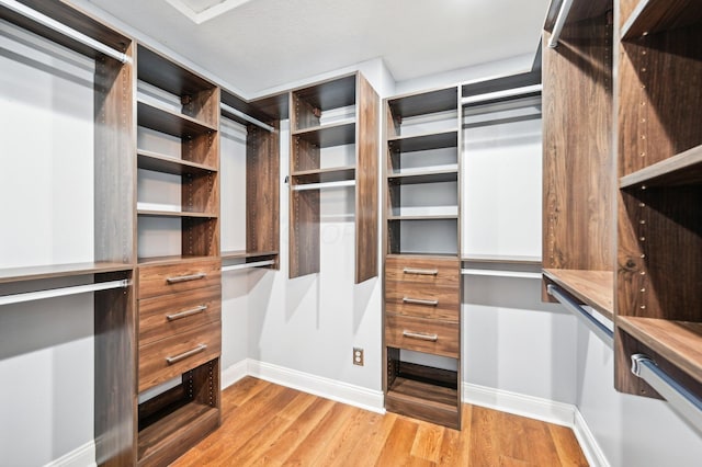 spacious closet featuring light wood-type flooring