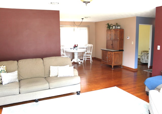 living room with dark wood-type flooring