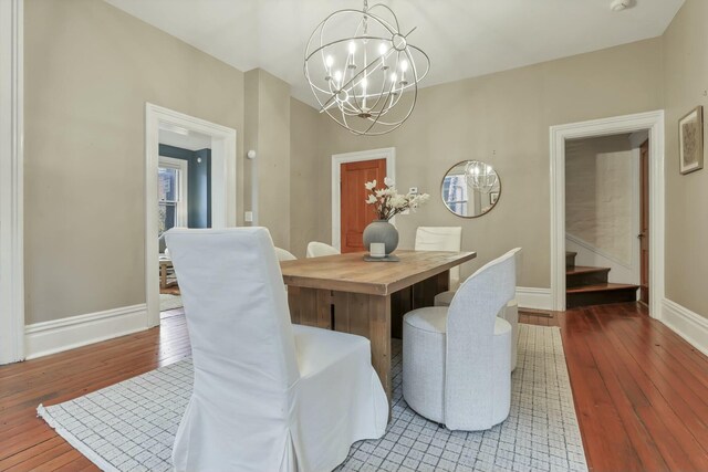 dining room featuring a notable chandelier and wood-type flooring