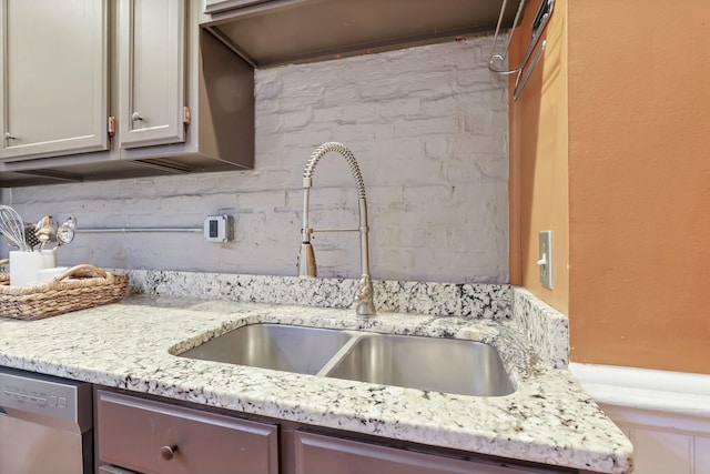 details featuring decorative backsplash, dishwasher, and sink