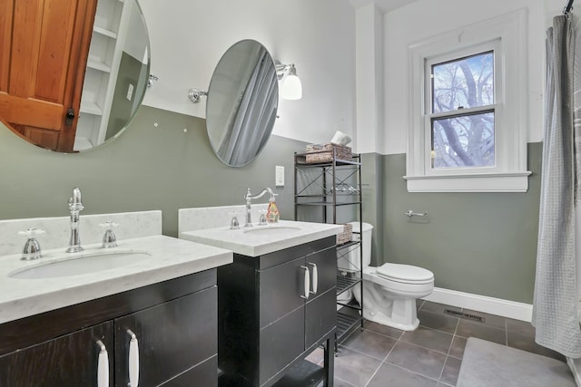 bathroom featuring tile patterned floors, vanity, and toilet