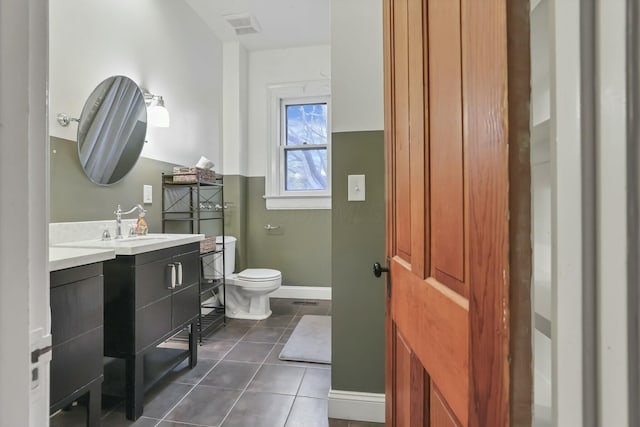 bathroom featuring tile patterned floors, vanity, and toilet