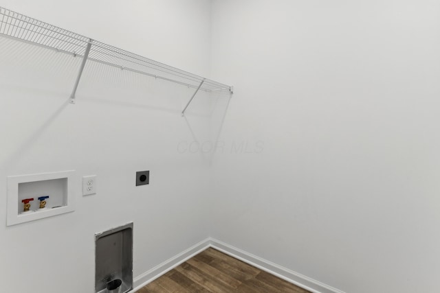 laundry area featuring hookup for a washing machine, wood-type flooring, and hookup for an electric dryer