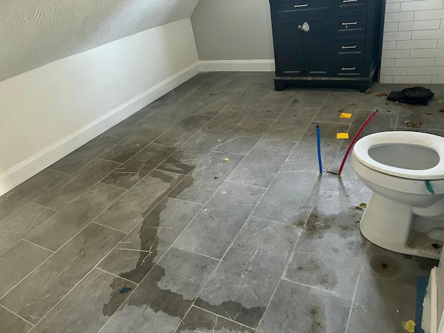 bathroom with lofted ceiling