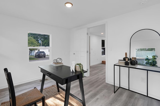 office area featuring light hardwood / wood-style floors and a healthy amount of sunlight