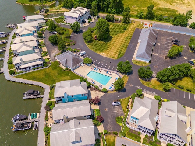 bird's eye view featuring a water view