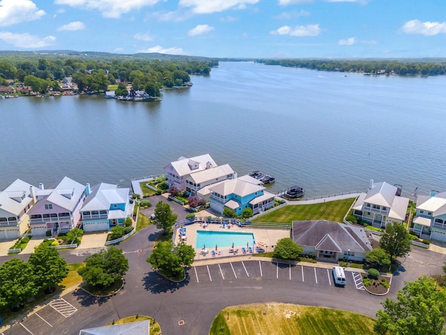 aerial view with a water view