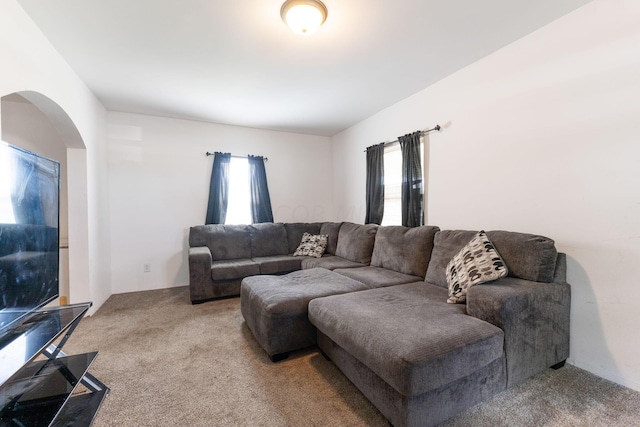 living room featuring light colored carpet