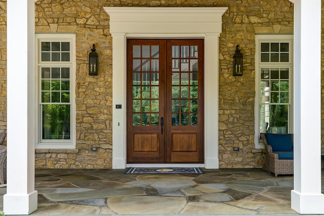 property entrance with french doors