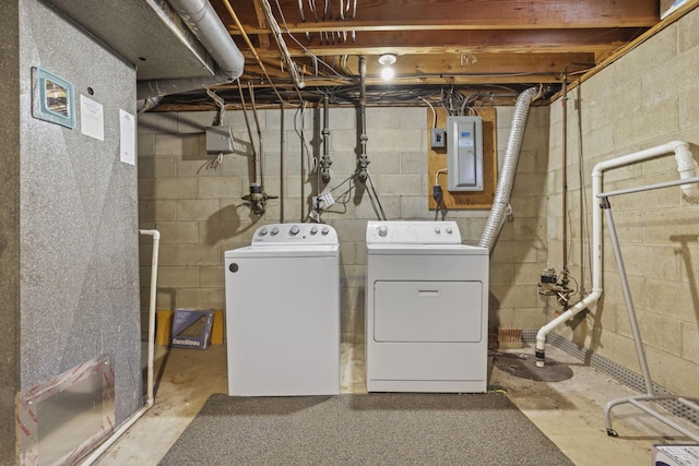 laundry room featuring washing machine and dryer and electric panel