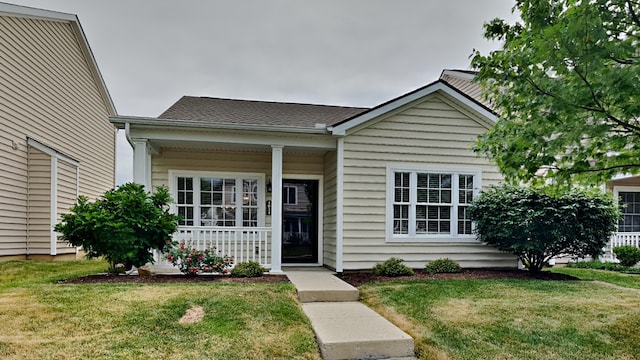 view of front facade with covered porch and a front lawn