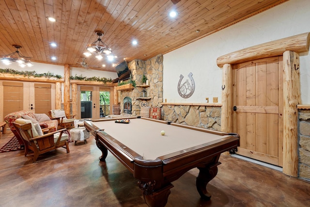 17441 Keister Rd, Laurelville, OH 43135 - game room featuring concrete flooring, recessed lighting, billiards table, and crown molding
