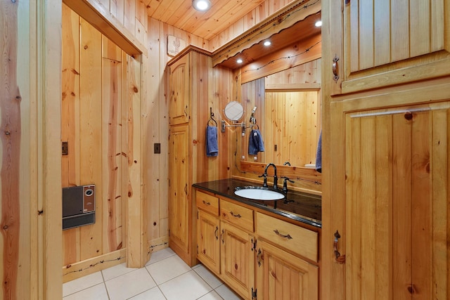 17441 Keister Rd, Laurelville, OH 43135 - bathroom featuring vanity, tile patterned flooring, wood walls, and wood ceiling