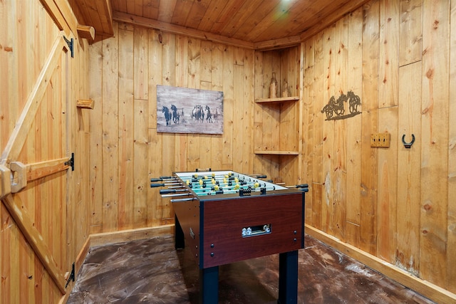 17441 Keister Rd, Laurelville, OH 43135 - rec room featuring wooden walls and wood ceiling