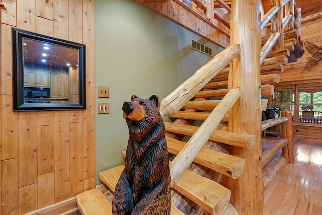 17441 Keister Rd, Laurelville, OH 43135 - stairway with hardwood / wood-style flooring and wood walls