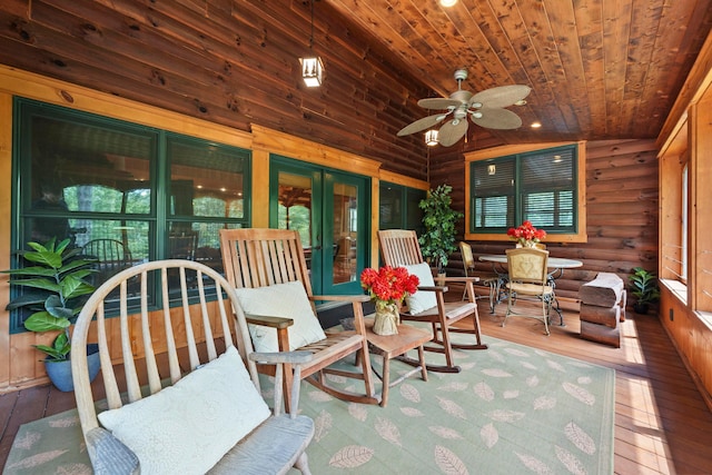 17441 Keister Rd, Laurelville, OH 43135 - sunroom / solarium featuring french doors, ceiling fan, and lofted ceiling